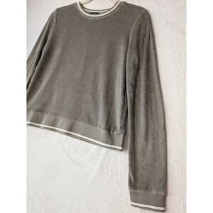 BDG Velour Sweatshirt Women Medium‎ Sage Green Striped Trim Crew Neck Pullover
